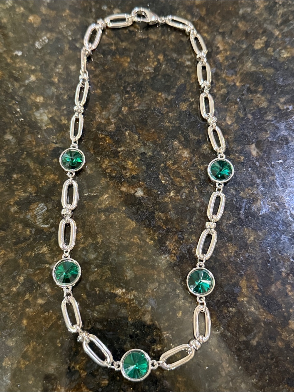 Anthropologie Radium Creation Silver-Toned Chain Link Green Gemstone Necklace🔥🔥🔥 - Picture 12 of 16